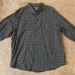 Puritan Men’s Lightweight Green and Navy Plaid Button Up XXL